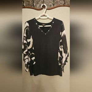 Elegant Black and White Women's Top (L)